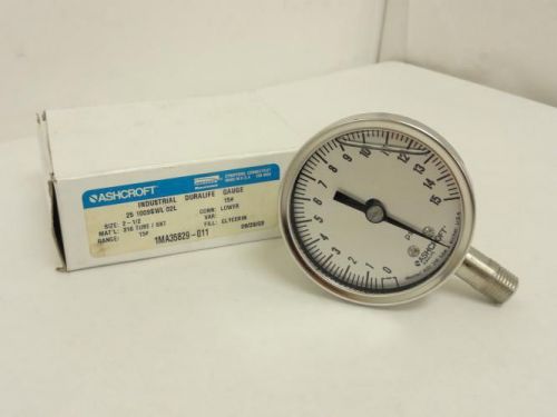 148131 new in box, ashcroft 251009swl02l duralife gauge ss, 0-15psi 1/4 npt for sale