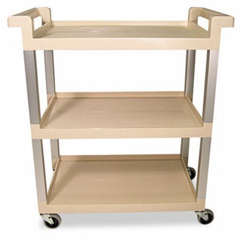 Rubbermaid 3 Shelf Cart with Brushed Aluminum Uprights, Beige (RCP 9T65-71 BEI)