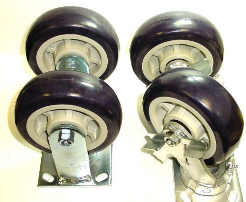 4 heavy duty polyurethane casters with 5&#034; x 2&#034; wheels (2 with brakes 2 rigid) for sale