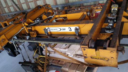 Nelson 3 ton single girder underhung bridge crane w/ (2) 2 ton elec chain hoists for sale