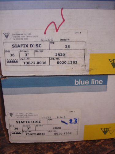 2 BOXES SIAFIX DISC 36 GRIT 3&#034; DIMEN SERIES 2820 BLUE LINE