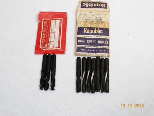 Lot of 10 3/8 Cobalt Bonding Drills Flatted Shank Republic&amp; New York Twist Drill