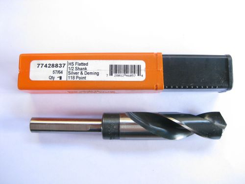 New 57/64&#034; hss silver &amp; deming drill bit 1/2 shank hertel usa for sale