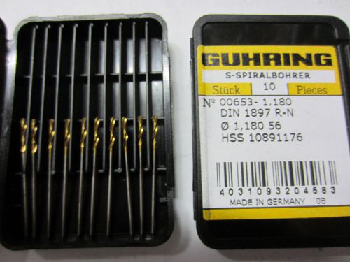 14 new GUHRING 00653-1.180mm #56 HSS Stub Machine Length TiN Coated Twist Drills