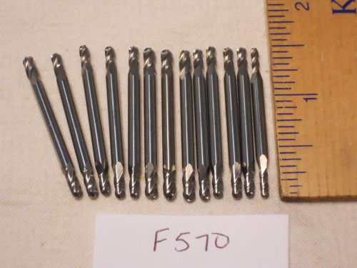 13 NEW 3 MM SHANK CARBIDE END MILLS. 4 FLUTE. BALL. DOUBLE END USA MADE. (F570)