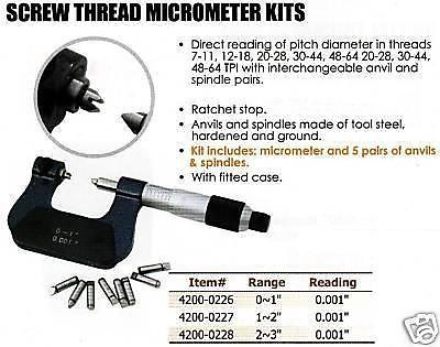 Range 1-2&#034; Screw Thread Micrometer KIT Graduation .001&#034;