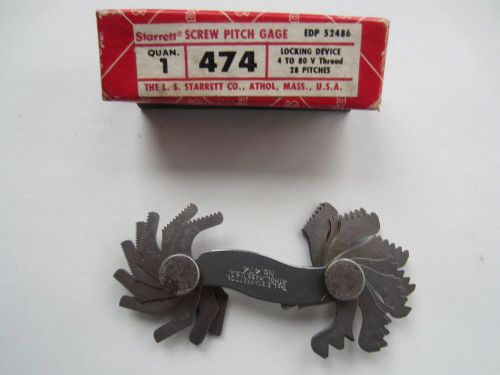 Screw pitch gage:  starrett model 474, edp 52486 (4 to 80 v thread, 28 pitches) for sale