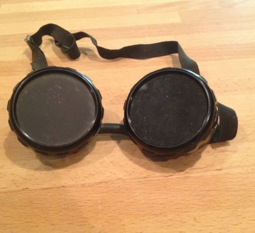 VINTAGE STEAMPUNK PROTECTIVE WELDING MOTORCYCLE GOGGLES w DARK ORANGE LENS