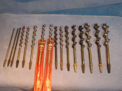 Lot of 16 antique vintage irwin auger bits for woodworking most never used for sale