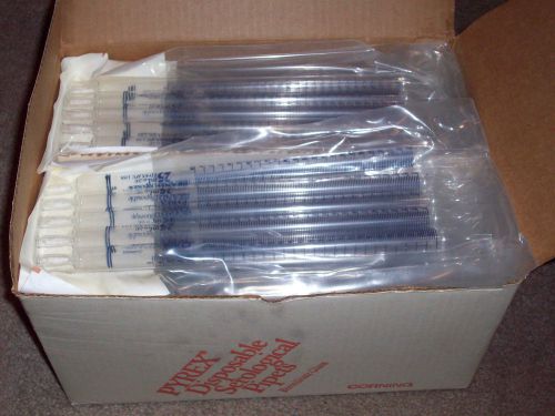 Box of 100 Pyrex 25mL in 2/10mL  Disposable Glass Serological Pipets Plugged