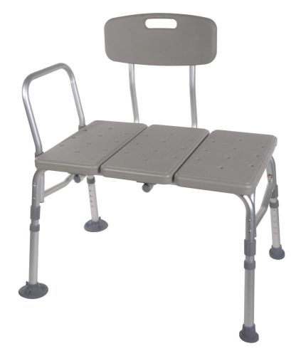 Drive Medical Plastic Transfer Bench with 3 Position Backrest, Gray