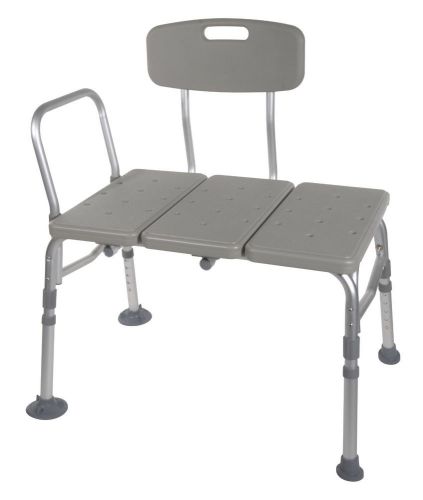 Drive Medical Plastic Transfer Bench with 3 Position Backrest, Gray