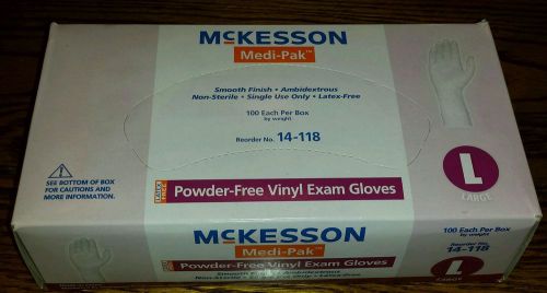 McKesson Medi-Pak Large Powder free vinyl Exam Gloves 100 ct. Latex free NIB NEW