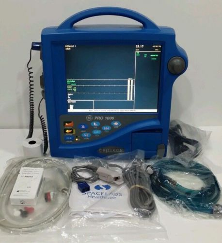 Ge dinamap pro 1000 portable monitor, thermometer, spo2, bp printer &amp; battery for sale