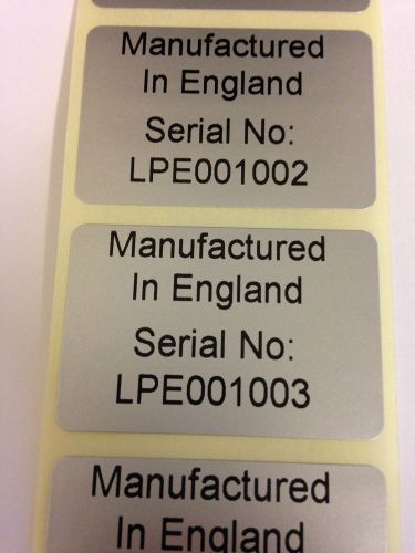Rolls of Printed Personalised SILVER Serial Number / Barcode Labels  38mm x 25mm