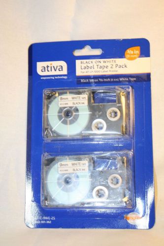 Ativa AT-C-9WE-2S Black On White Label Tape 2 Pack 3/8&#034; (9mm) NEW IN PACKAGE!