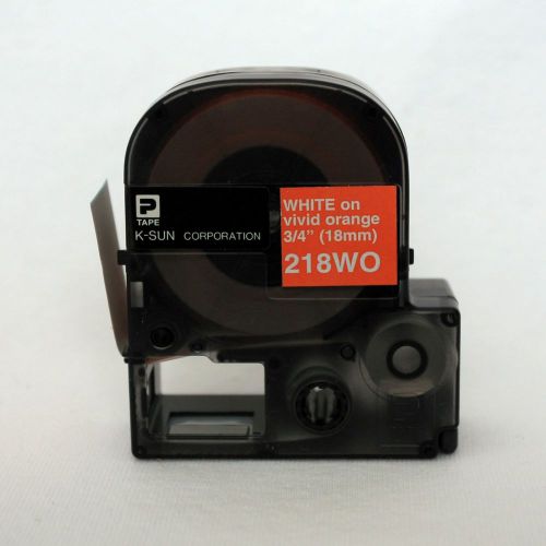 K-sun 218wo white on orange tape 3/4&#034; ksun labelshop label tape 18mm for sale