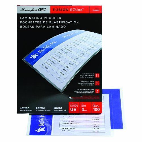 Swingline 3745003 Fusion Ezuse Laminating Pouches, Letter Size, 100 Per Pack