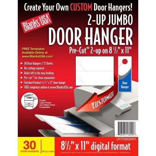BLANKS/USA Pre-Cut Jumbo Door HangEr, 15 Sheets, 30 Door Hangers (DHT08X9WH) New