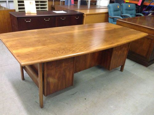 Vintage/old style solid wood desk by standard in med walnut color for sale