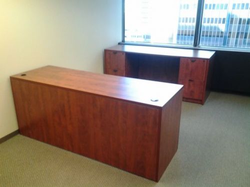 Dsk-057 - 72&#034; cherry desk with credenza set for sale
