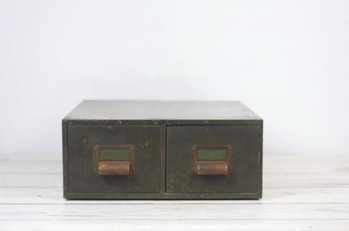 Vintage Globe Wernicke Green Metal 2 Drawer Card File Cabinet  Green Industrial