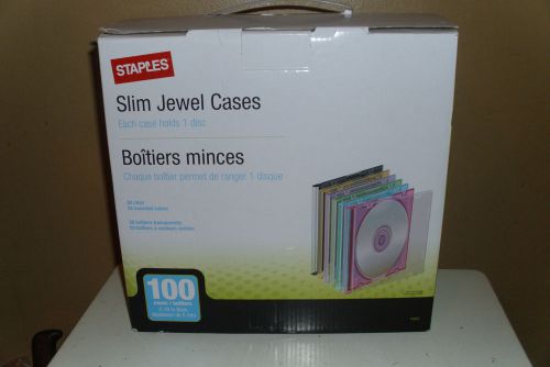 NEW 100 SLIM JEWEL CASES for CD or DVD STAPLES Assorted Colors