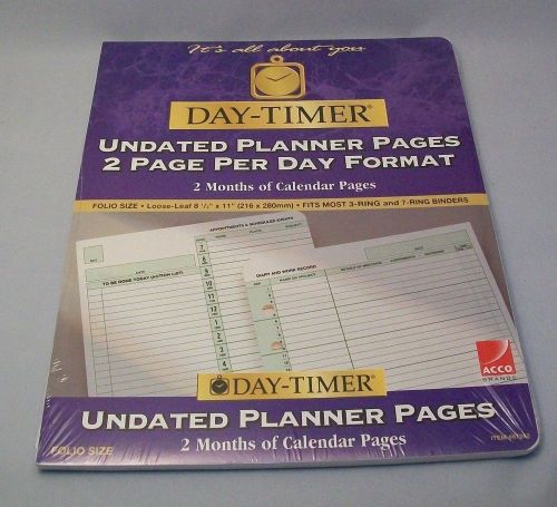 7 ring Day-Timer Undated Planner Pages 2 Page Per Day 2 Months Folio Size 8.5x11
