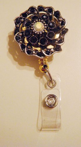 Black bling rose retractable reel coil id badge name tag key card holder/belt for sale