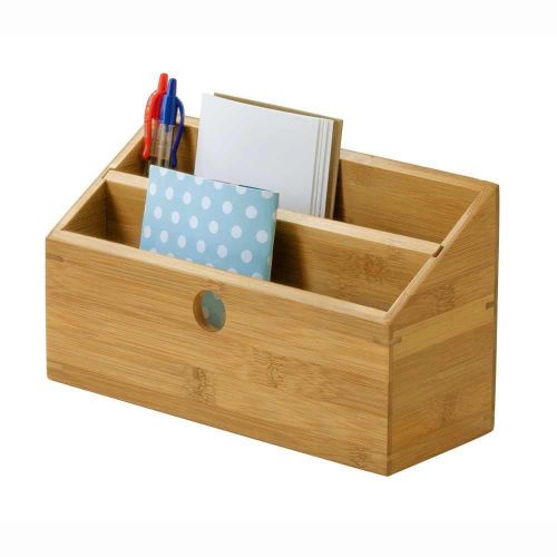 Bamboo 2 Slot Mail &amp; Desk Organizer Office Home Storage Modern Business New