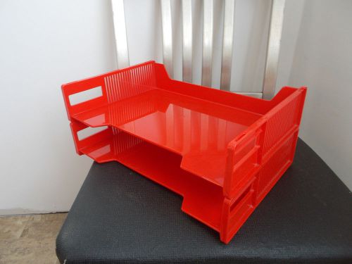 Eldon Mod SASSY Red Plastic Vtg Retro Stackable Desk Filing 2-Tier In/Out Trays