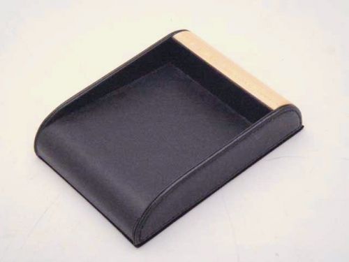 JCF Solid Maple Wood &amp; Black Leather 4&#034;x 4&#034; Memo Holder Office Desk Accessories