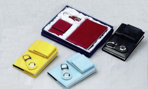 Gift Set of Leather-bound Journal, Keychain, and Business Card Holder