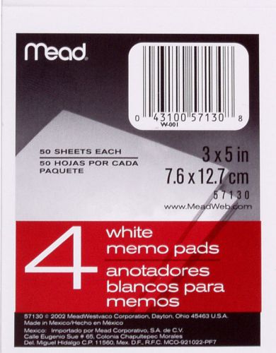 Mead 3&#034; x 5&#034; Memo Pad (4 Count)