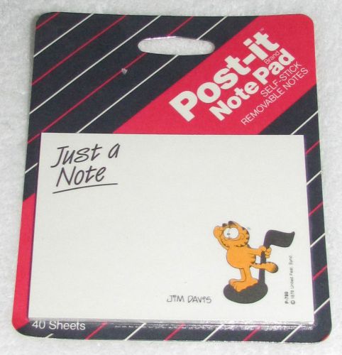 NEW! VINTAGE 1987 3M POST-IT NOTES PAD GARFIELD JIM DAVIS &#034;JUST A NOTE&#034; MUSIC