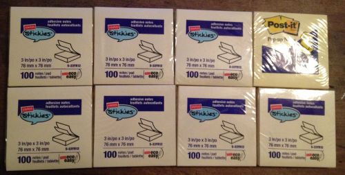 Post-It lot of 700 7 Packs of Stickie Notes Plus 1 Pop-Up Pack NEW 3x3