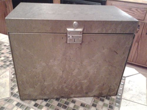 Vintage Victor Fold-Out Gold Swirl Metal File Box W/Key
