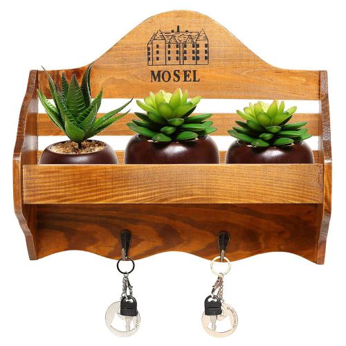 Country rustic mosel wall mounted wood wall planter shelf storage rack key hooks for sale