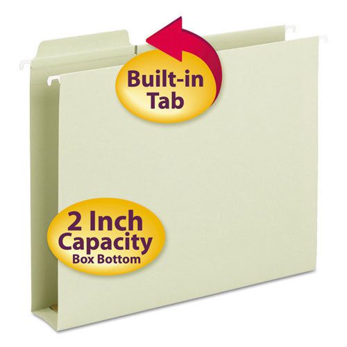 Box bottom hanging folders, built-in tabs, letter, moss green for sale