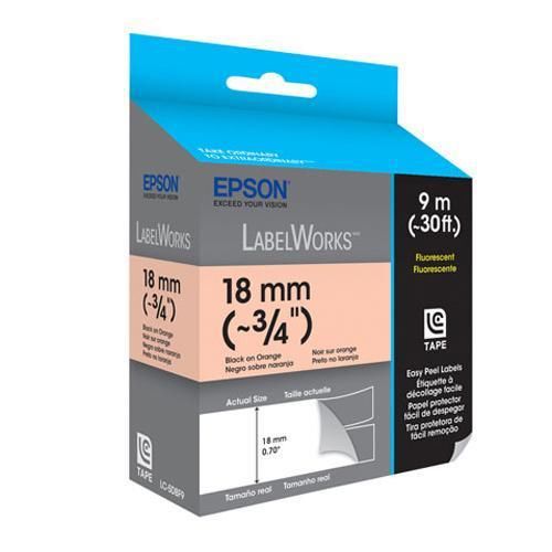 Epson labelworks lc-5dbf9 fluorescent lc tape cartridge, 3/4&#034; black on orange for sale