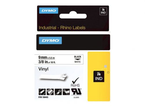 DYMO - Permanent adhesive vinyl tape - white - Roll (0.35 in x 18 ft) 1 ro 18443