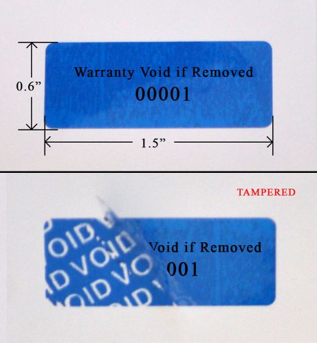 2,000 BLUE TAMPER EVIDENT SECURITY LABEL SEAL STICKERS VOID 1.5 X.6 PRINTED XBOX