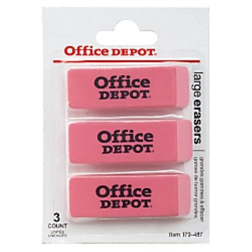 Office Depot Erasers ~ 3 Pk (Large) ~ Factory Sealed!!! ~ Free Shipping!!!