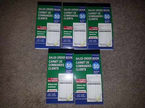 5 x Sales Order Book / Receipts 50 Duplicate 2 copy Carbonless no stub 250 total