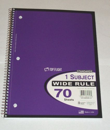 1 - Spiral Note Book Wide Rule One Subject 70 Sheets color may vary, new