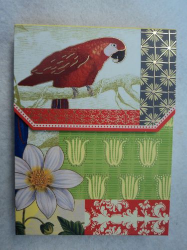 RED PARROT 75 sheet MINI NOTEPAD note pad magnet purse metallic floral