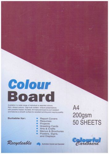 Colourful Cardboard Colour Board A4 50 Sheets 250 gsm - Maroon