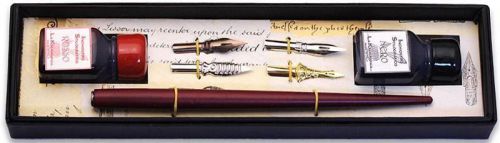 Wood pen, 4 nibs, 2 ink bottles  by coles calligraphy for sale