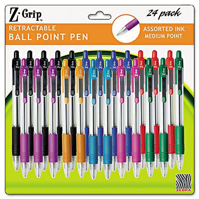 Z-Grip Retractable Ballpoint Pen, Clr Brl, Assorted Ink, Medium, 24/Pack