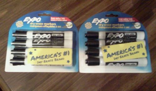 Two 4-Packs Expo Black Dry Erase Markers, Chisel Tip Low Odor